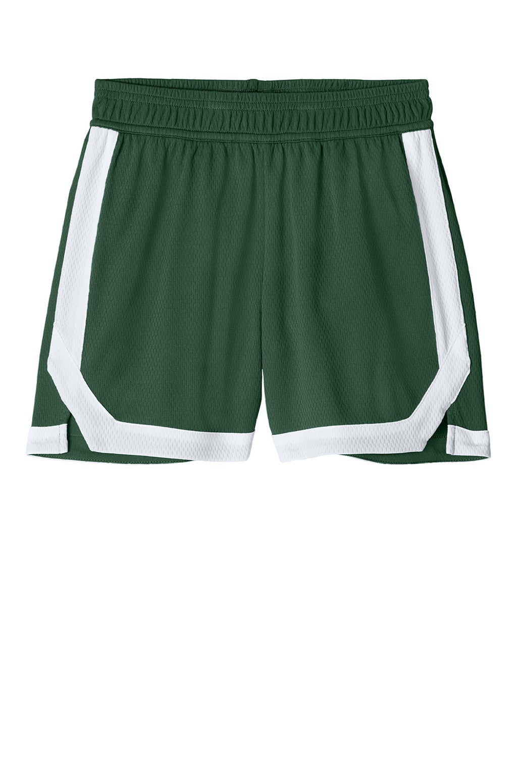 Sport-Tek YST901 Youth Rival Moisture Wicking Basketball Shorts Forest Green/White Flat Front