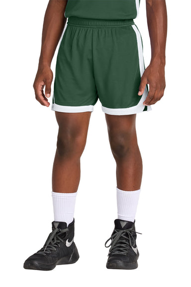 Sport-Tek YST901 Youth Rival Moisture Wicking Basketball Shorts Forest Green/White Model Front