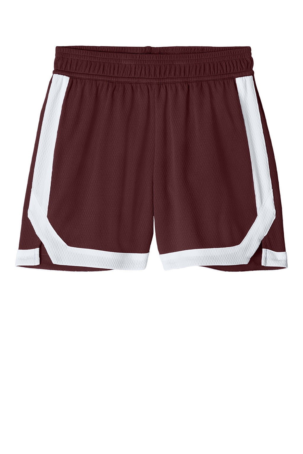 Sport-Tek YST901 Youth Rival Moisture Wicking Basketball Shorts Maroon/White Flat Front