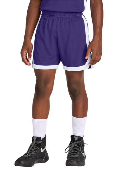Sport-Tek YST901 Youth Rival Moisture Wicking Basketball Shorts Purple/White Model Front