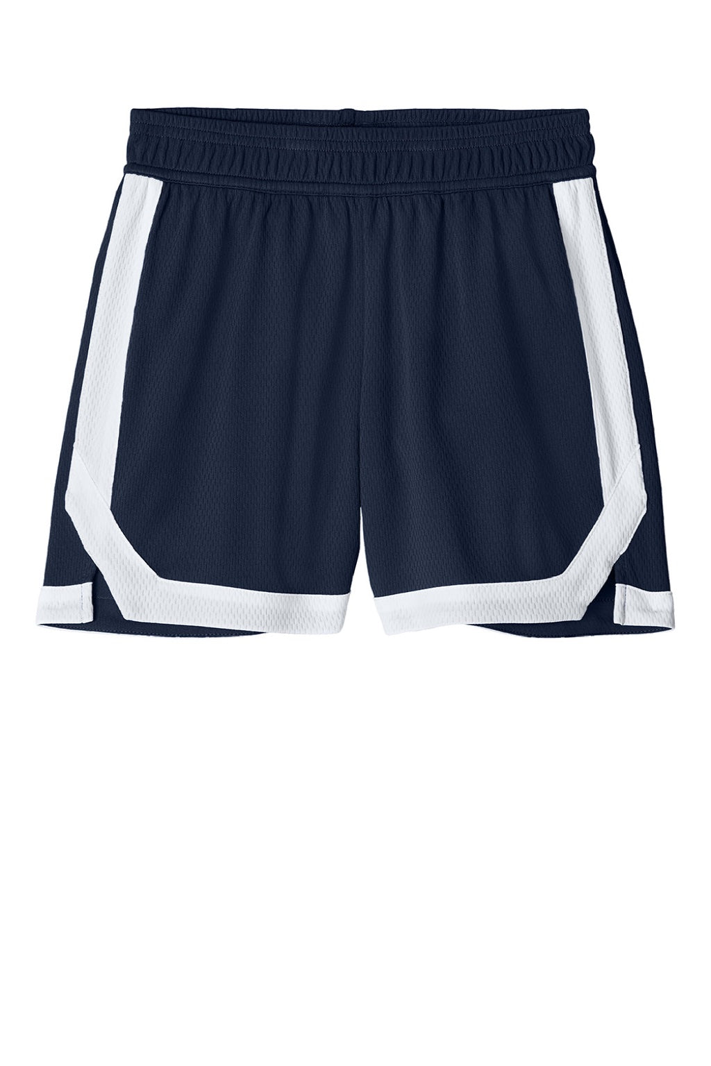 Sport-Tek YST901 Youth Rival Moisture Wicking Basketball Shorts True Navy Blue/White Flat Front