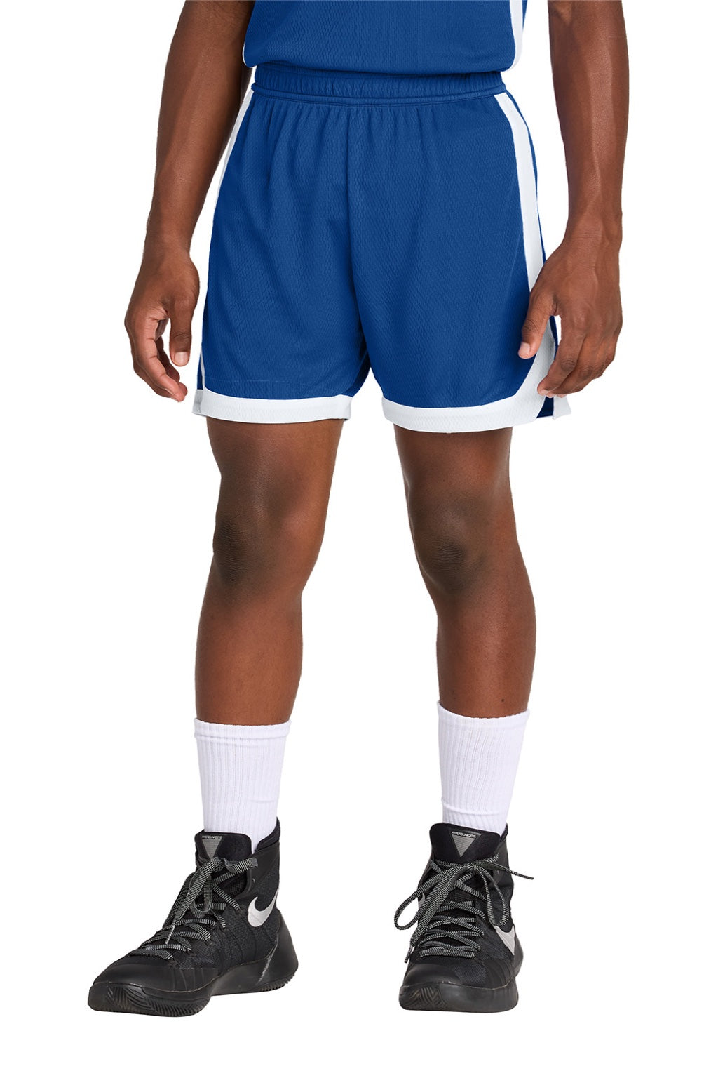 Sport-Tek YST901 Youth Rival Moisture Wicking Basketball Shorts True Royal Blue/White Model Front