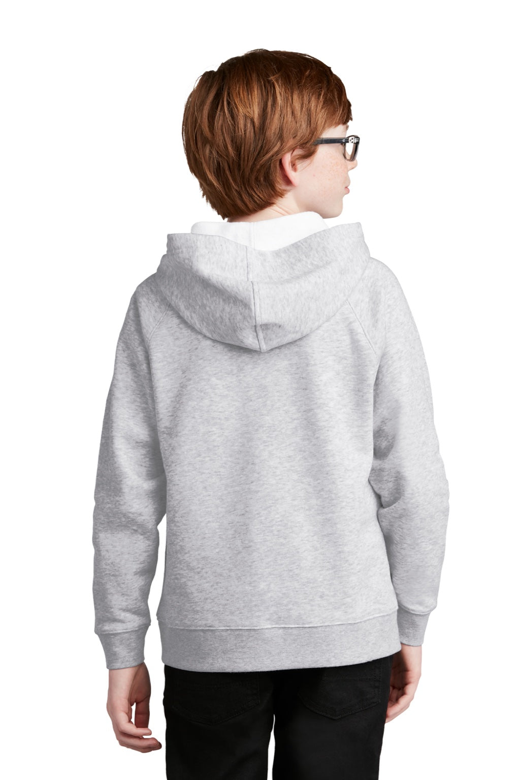 Sport-Tek YSTF200 Youth Drive Fleece Hooded Sweatshirt Hoodie w/ Pouch Pocket Heather Grey Model Back