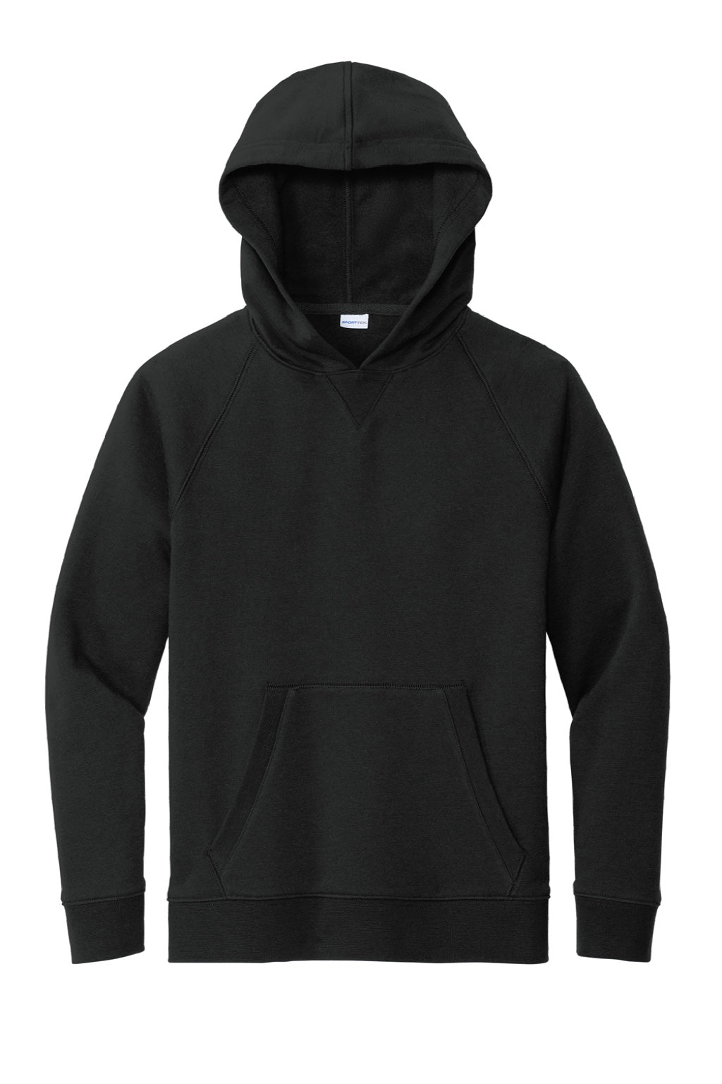 Sport-Tek YSTF200 Youth Drive Fleece Hooded Sweatshirt Hoodie w/ Pouch Pocket Black Flat Front