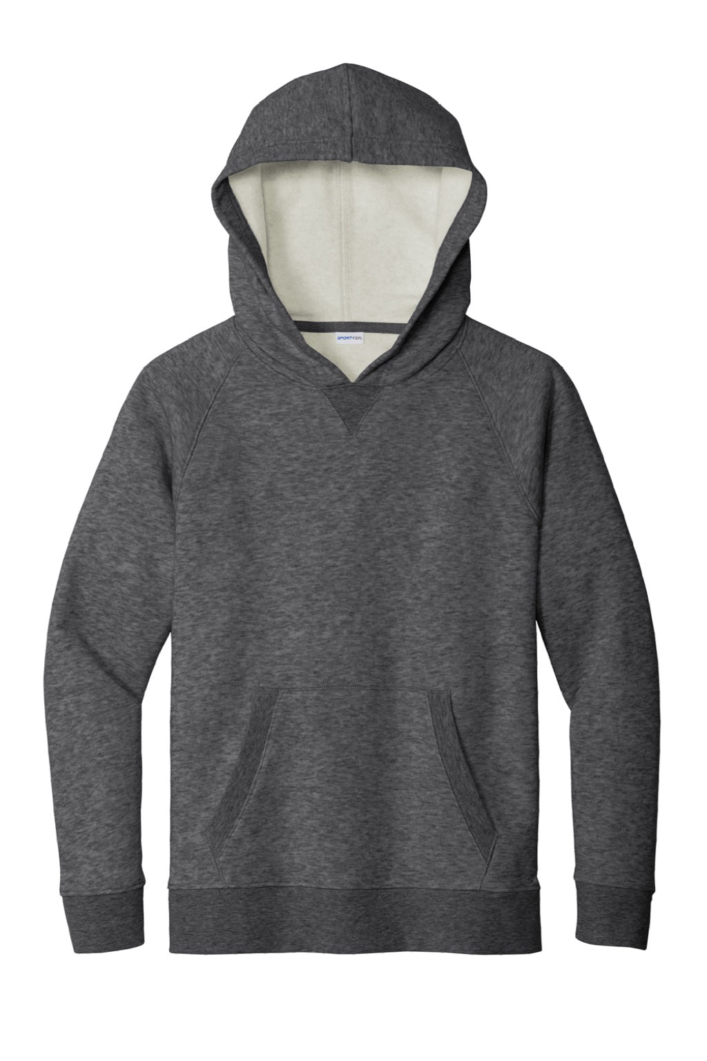 Sport-Tek YSTF200 Youth Drive Fleece Hooded Sweatshirt Hoodie w/ Pouch Pocket Heather Graphite Grey Flat Front