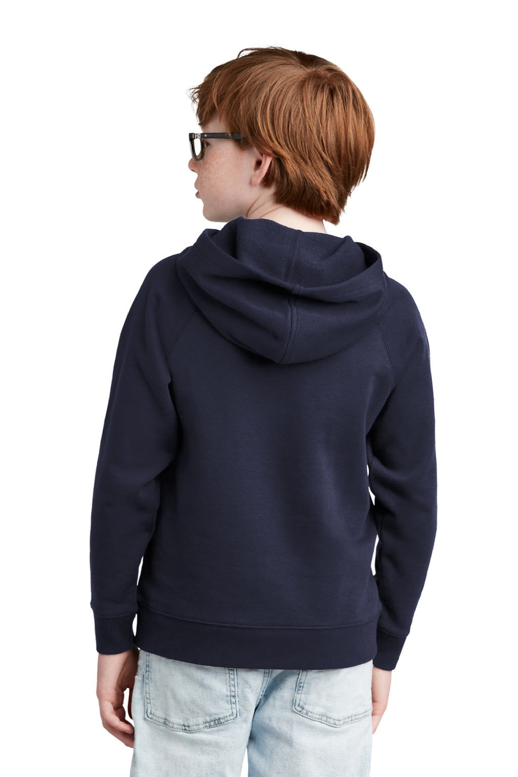 Sport-Tek YSTF200 Youth Drive Fleece Hooded Sweatshirt Hoodie w/ Pouch Pocket True Navy Blue Model Back