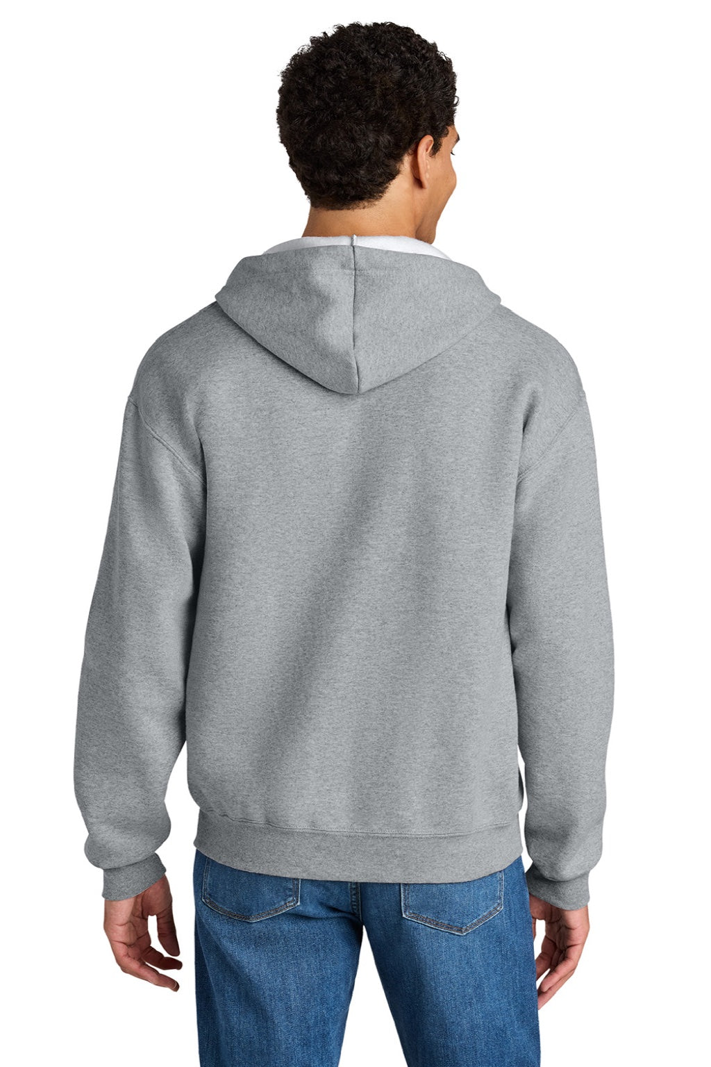 Jerzees Z12M Mens Rugged Full Zip Hooded Sweatshirt Hoodie w/ Pockets Heather Grey Model Back