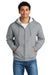 Jerzees Z12M Mens Rugged Full Zip Hooded Sweatshirt Hoodie w/ Pockets Heather Grey Model Front