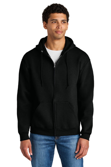 Jerzees Z12M Mens Rugged Full Zip Hooded Sweatshirt Hoodie w/ Pockets Black Ink Model Front