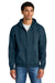 Jerzees Z12M Mens Rugged Full Zip Hooded Sweatshirt Hoodie w/ Pockets Washed Navy Bue Model Front