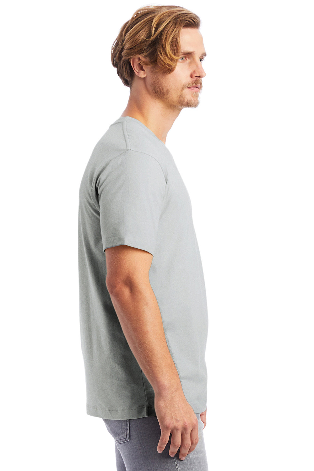 Alternative AA1070/1070 Mens Go To Jersey Short Sleeve Crewneck T-Shirt Light Grey Model Side