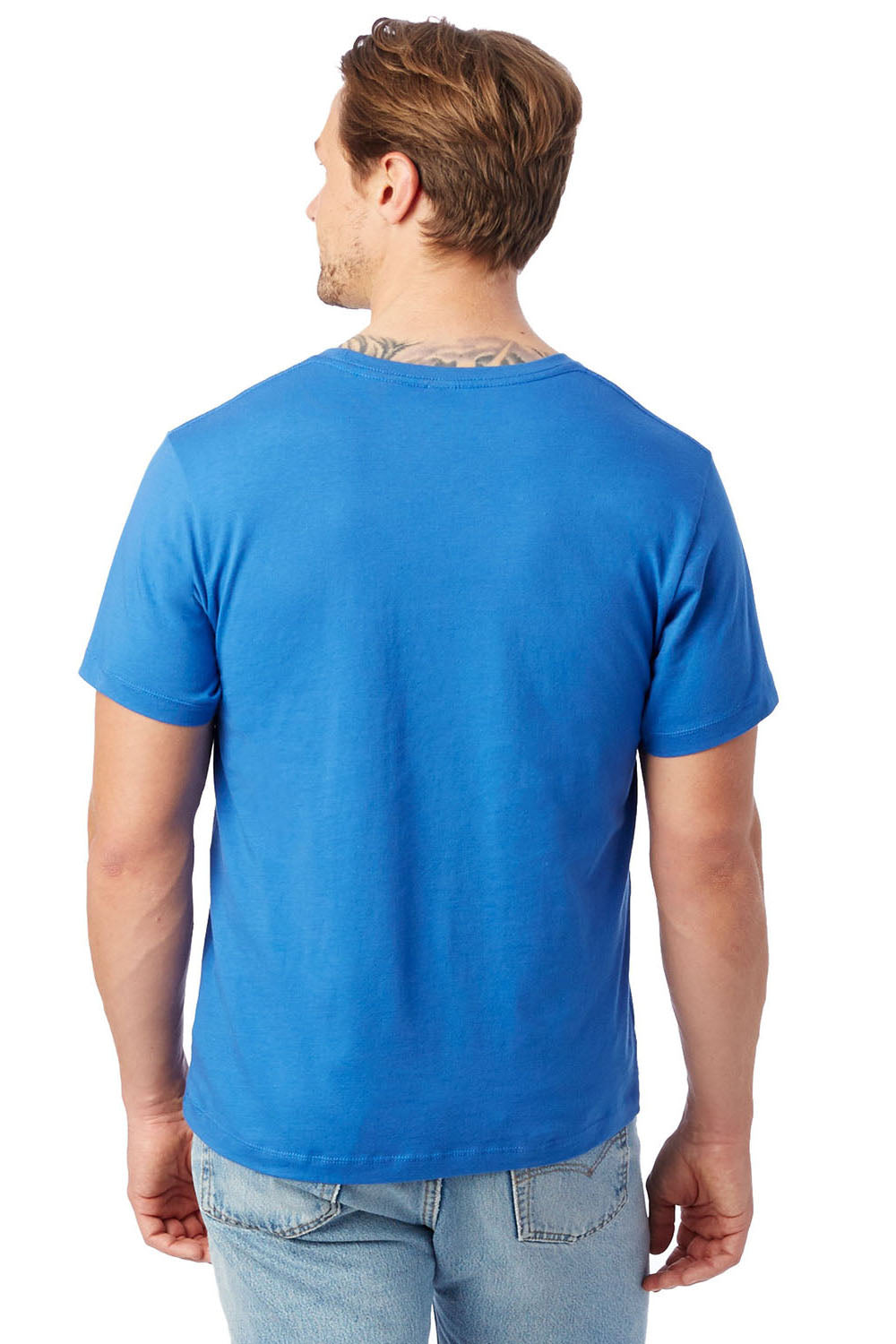 Alternative AA1070/1070 Mens Go To Jersey Short Sleeve Crewneck T-Shirt Royal Blue Model Back