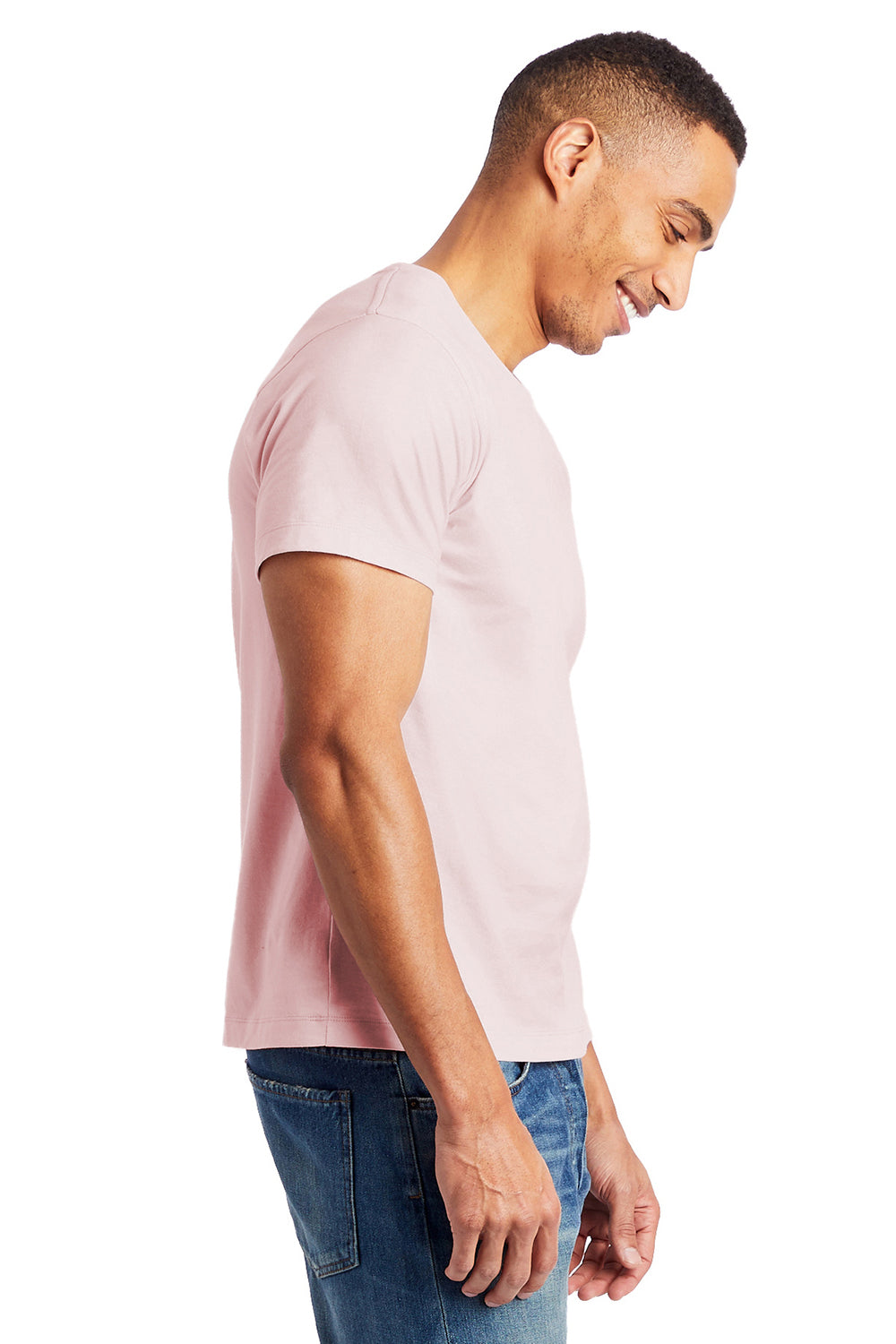Alternative AA1070/1070 Mens Go To Jersey Short Sleeve Crewneck T-Shirt Faded Pink Model Side