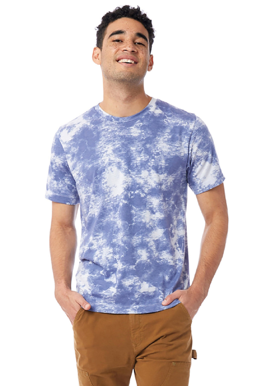Alternative AA1070/1070 Mens Go To Jersey Short Sleeve Crewneck T-Shirt Blue Tie Dye Model Front
