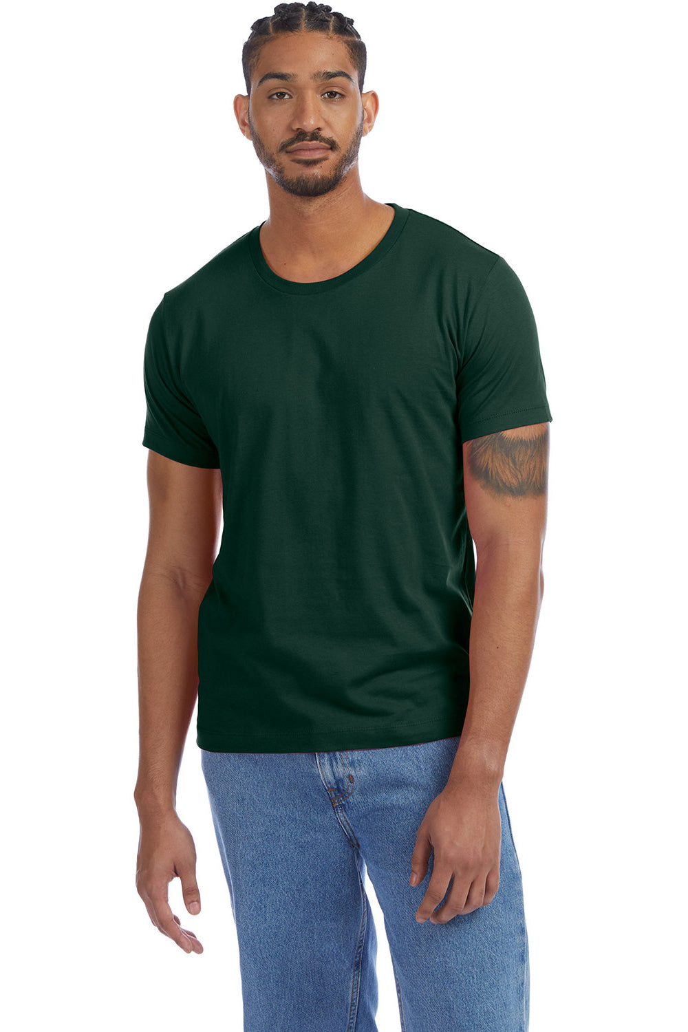 Alternative AA1070/1070 Mens Go To Jersey Short Sleeve Crewneck T-Shirt Varsity Green Model Front