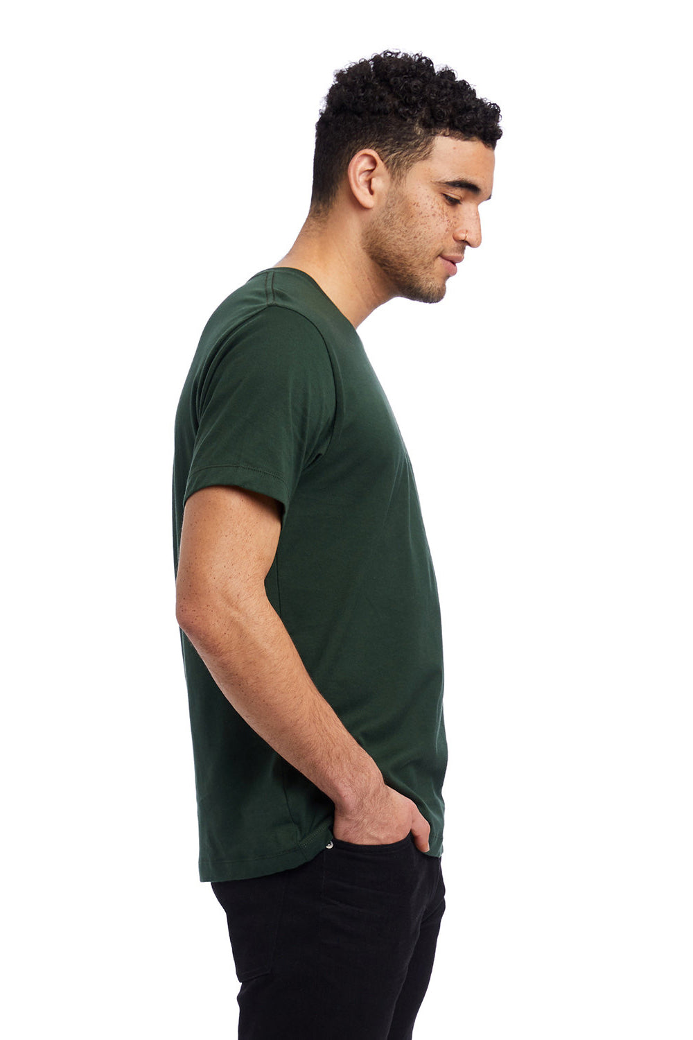 Alternative AA1070/1070 Mens Go To Jersey Short Sleeve Crewneck T-Shirt Varsity Green Model Side