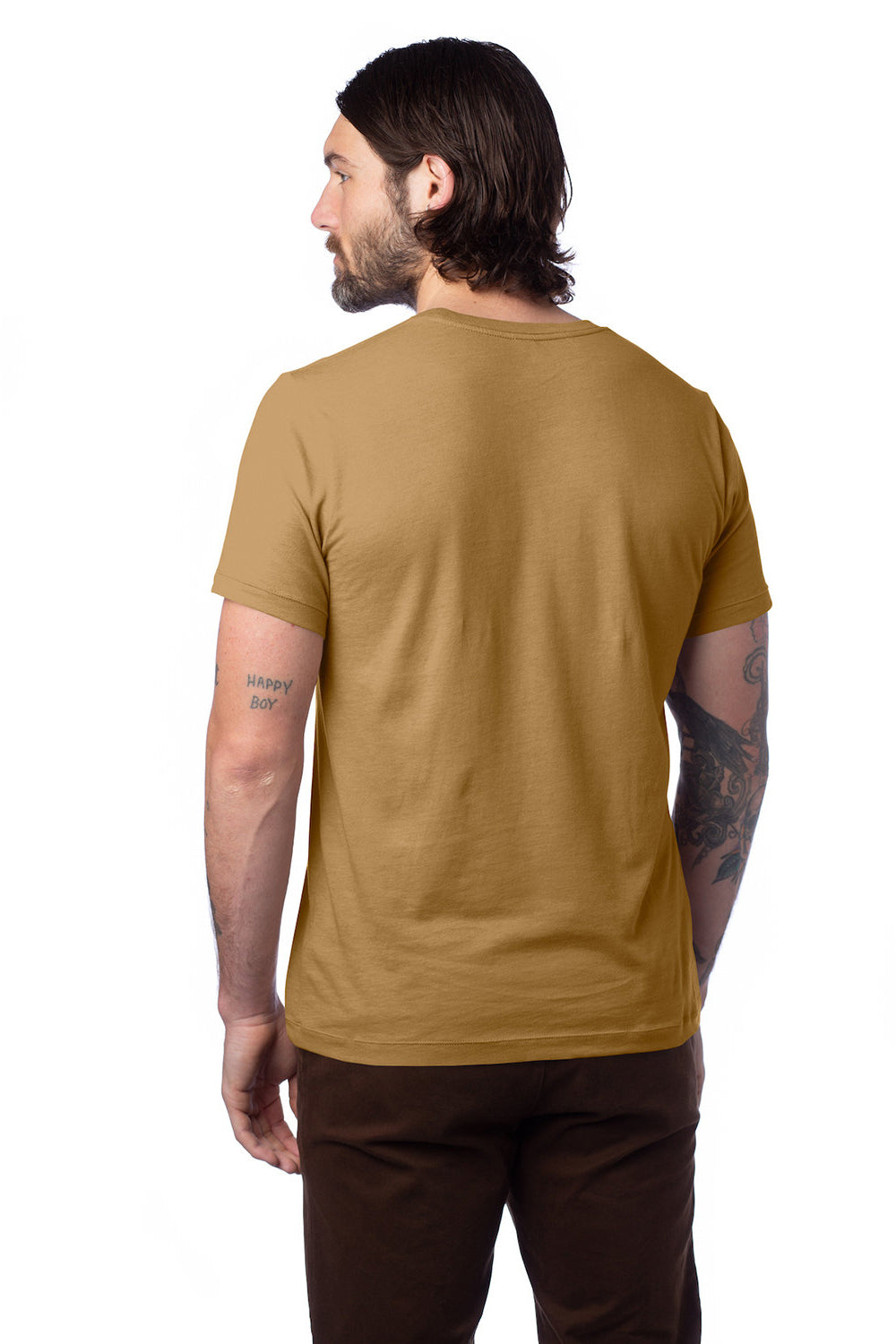 Alternative AA1070/1070 Mens Go To Jersey Short Sleeve Crewneck T-Shirt Sepia Brown Model Back