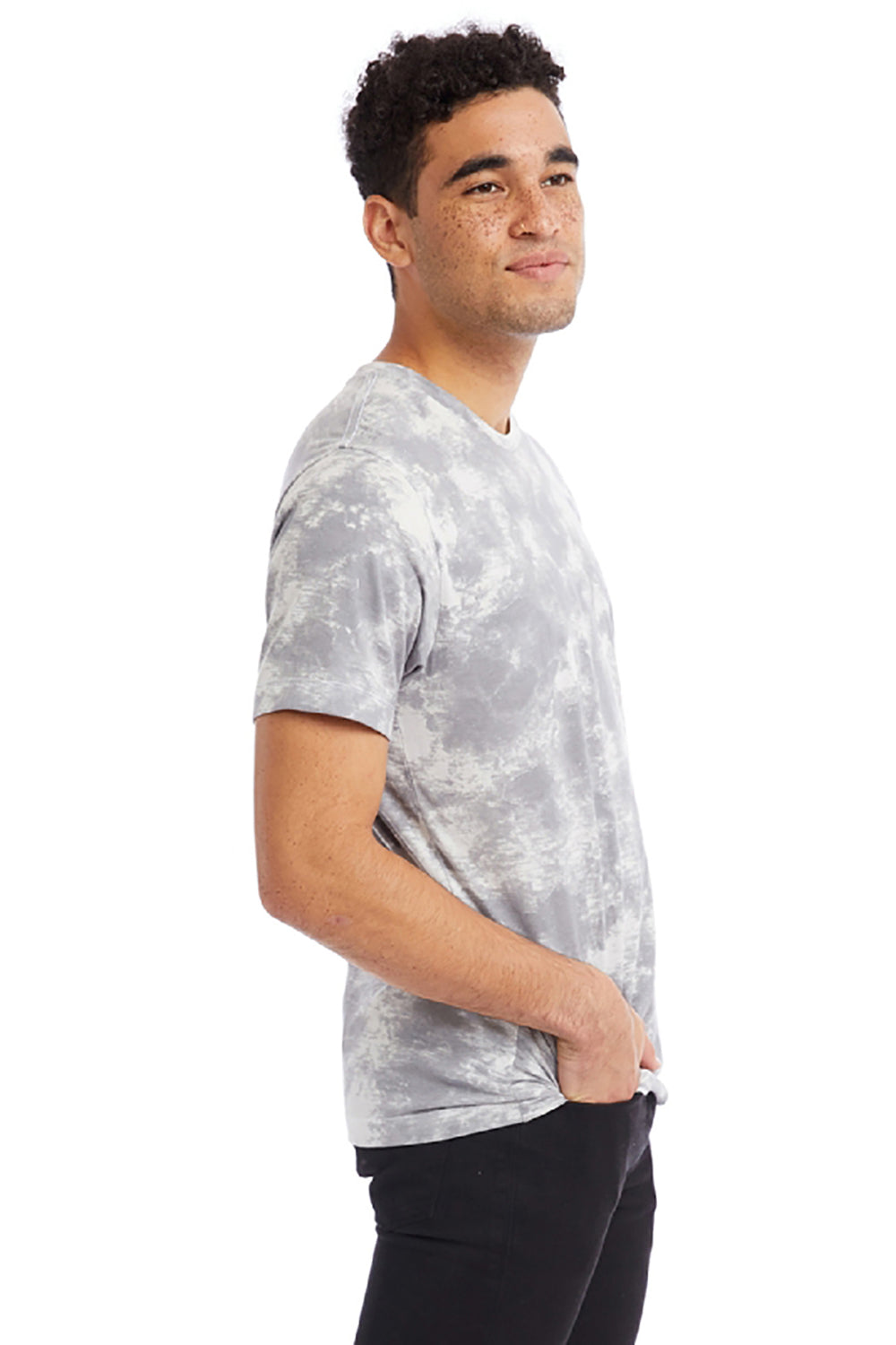 Alternative AA1070/1070 Mens Go To Jersey Short Sleeve Crewneck T-Shirt Grey Tie Dye Model Side