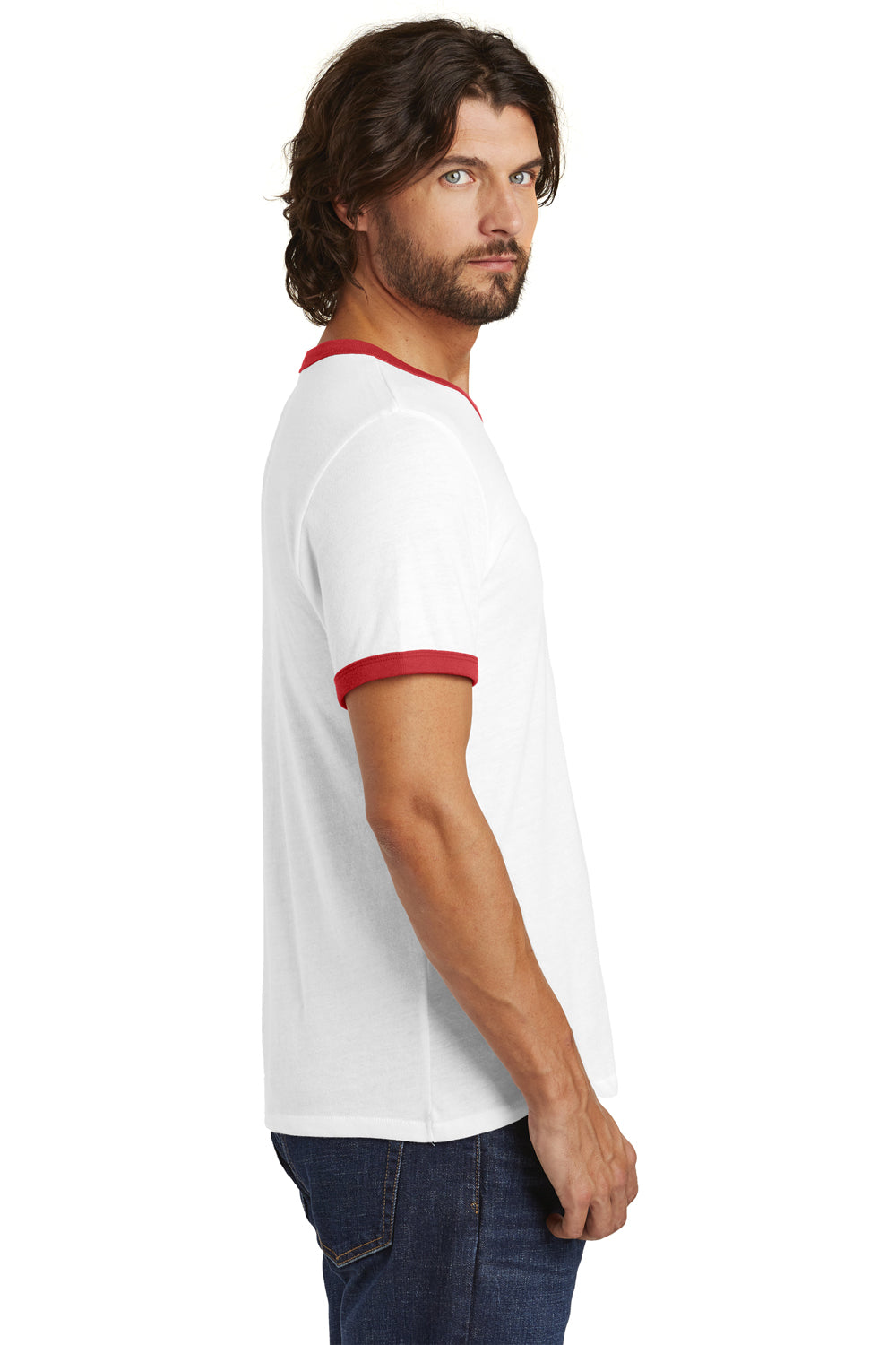 Alternative AA5103/5103BP/5103 Mens The Keeper Vintage Short Sleeve Crewneck T-Shirt White/Red Model Side