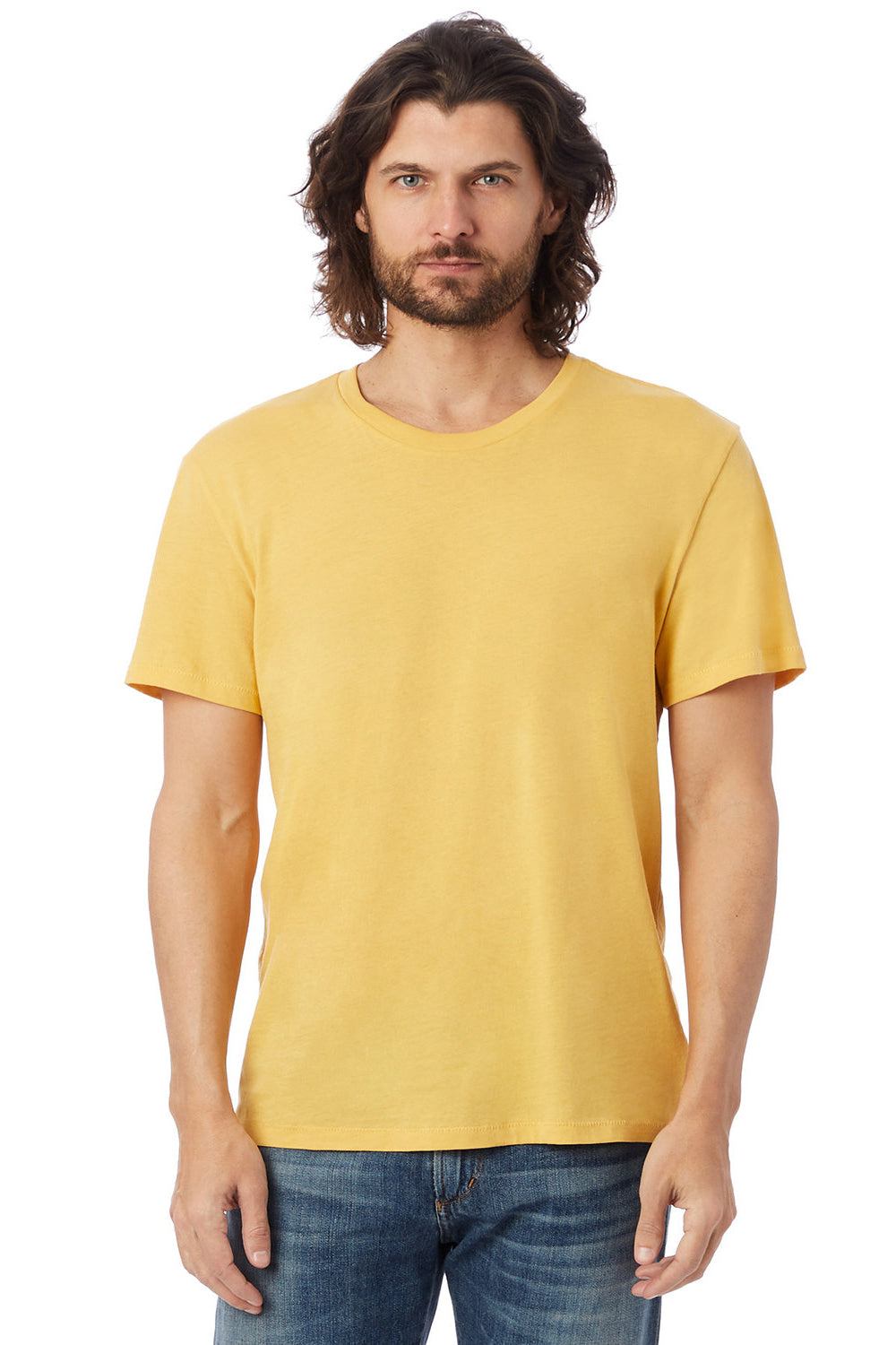 Alternative 6005 Mens Organic Short Sleeve Crewneck T-Shirt Yellow Ochre Model Front