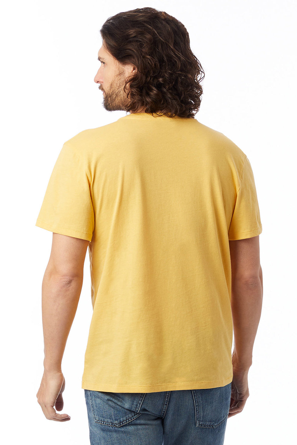 Alternative 6005 Mens Organic Short Sleeve Crewneck T-Shirt Yellow Ochre Model Back