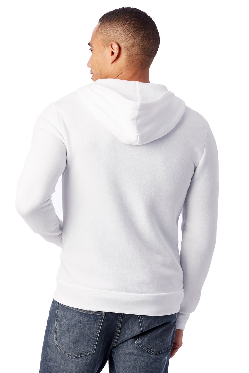 Alternative AA9590/9590 Mens Rocky Eco Fleece Full Zip Hooded Sweatshirt Hoodie Eco White Model Back