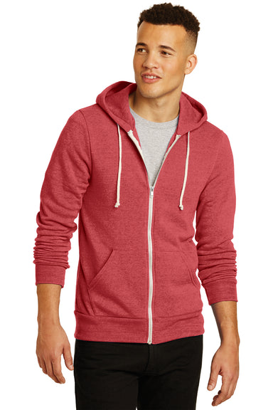 Alternative AA9590/9590 Mens Rocky Eco Fleece Full Zip Hooded Sweatshirt Hoodie Eco True Red Model Front