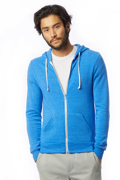 Alternative AA9590/9590 Mens Rocky Eco Fleece Full Zip Hooded Sweatshirt Hoodie Eco True Pacific Blue Model Front