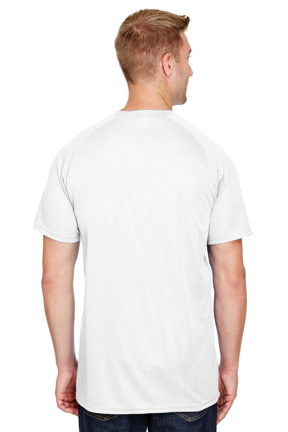 Augusta Sportswear AG1565 Mens Attain 2 Moisture Wicking Button Short Sleeve Baseball Jersey White Model Back