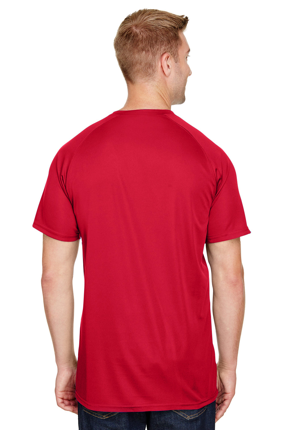 Augusta Sportswear AG1565 Mens Attain 2 Moisture Wicking Button Short Sleeve Baseball Jersey Red Model Back