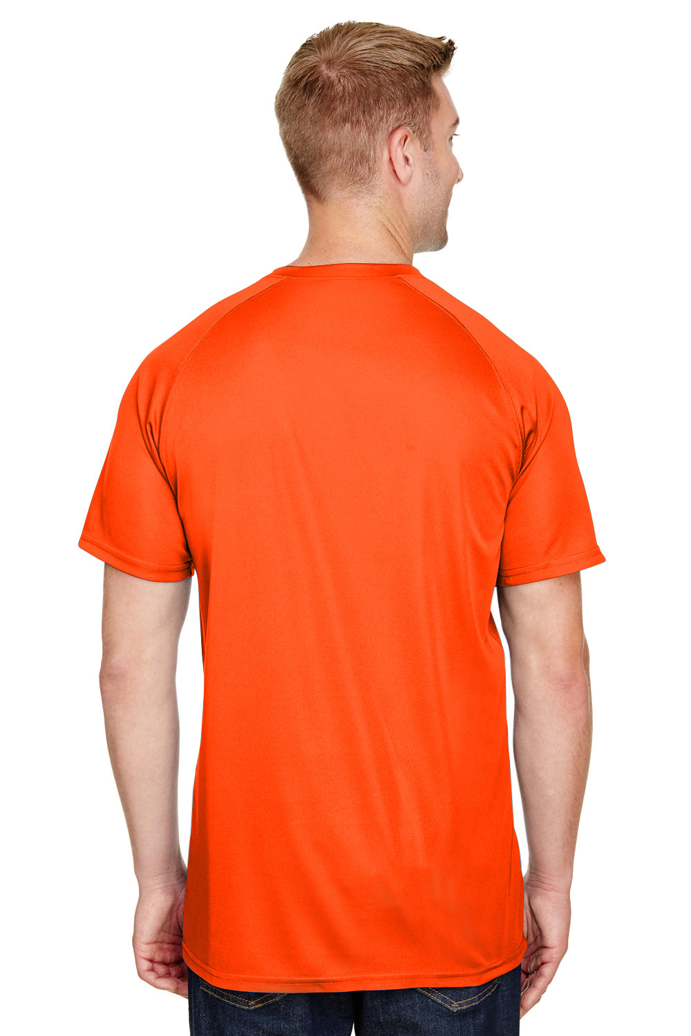 Augusta Sportswear AG1565 Mens Attain 2 Moisture Wicking Button Short Sleeve Baseball Jersey Orange Model Back