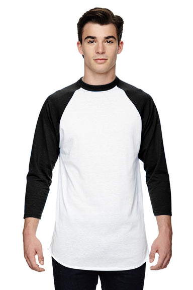 Augusta Sportswear AG4420/4420 Mens 3/4 Sleeve Crewneck T-Shirt White/Black Model Front