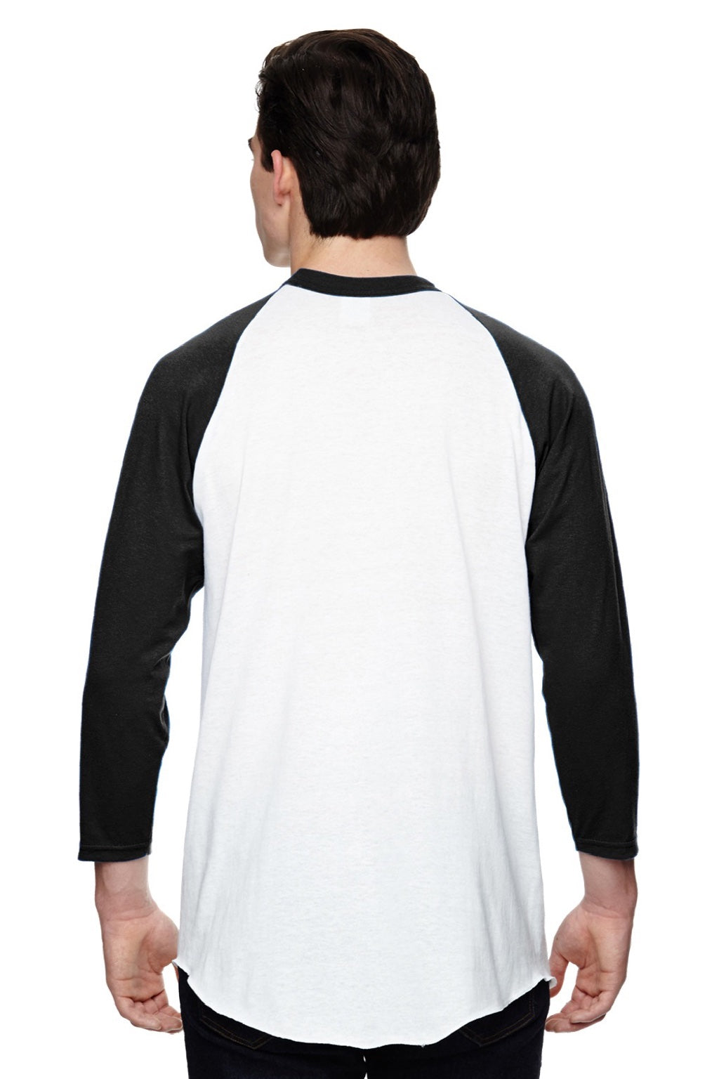 Augusta Sportswear 4420 Mens Raglan 3/4 Sleeve Crewneck T-Shirt White/Black Model Back