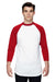 Augusta Sportswear 4420 Mens Raglan 3/4 Sleeve Crewneck T-Shirt White/Red Model Front