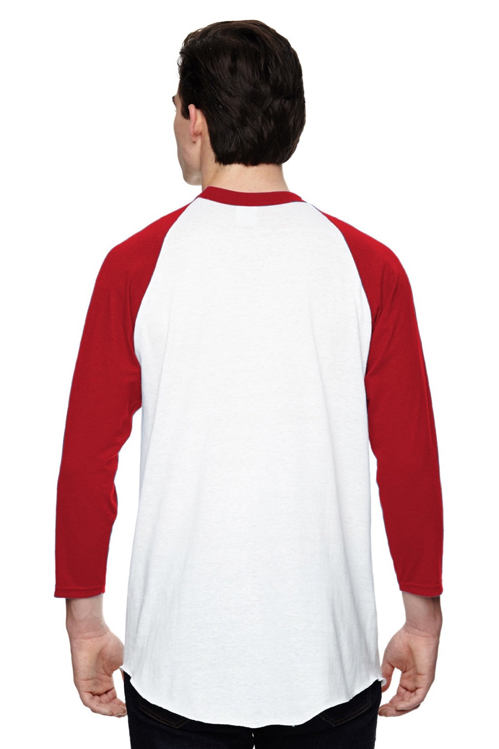 Augusta Sportswear 4420 Mens Raglan 3/4 Sleeve Crewneck T-Shirt White/Red Model Back