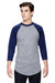 Augusta Sportswear 4420 Mens Raglan 3/4 Sleeve Crewneck T-Shirt Heather Grey/Navy Blue Model Front