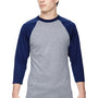 Augusta Sportswear Mens 3/4 Sleeve Crewneck T-Shirt - Heather Grey/Navy Blue
