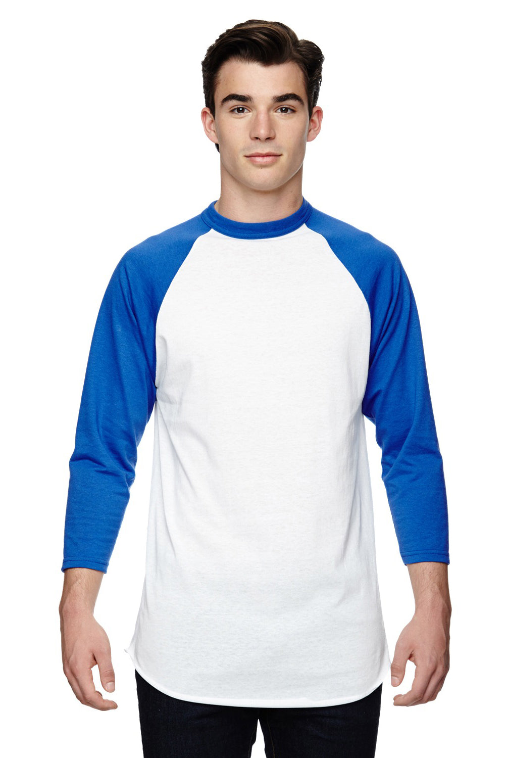Augusta Sportswear AG4420/4420 Mens 3/4 Sleeve Crewneck T-Shirt White/Royal Blue Model Front