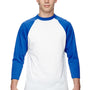 Augusta Sportswear Mens 3/4 Sleeve Crewneck T-Shirt - White/Royal Blue