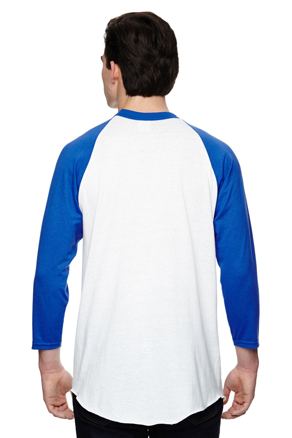 Augusta Sportswear AG4420/4420 Mens 3/4 Sleeve Crewneck T-Shirt White/Royal Blue Model Back