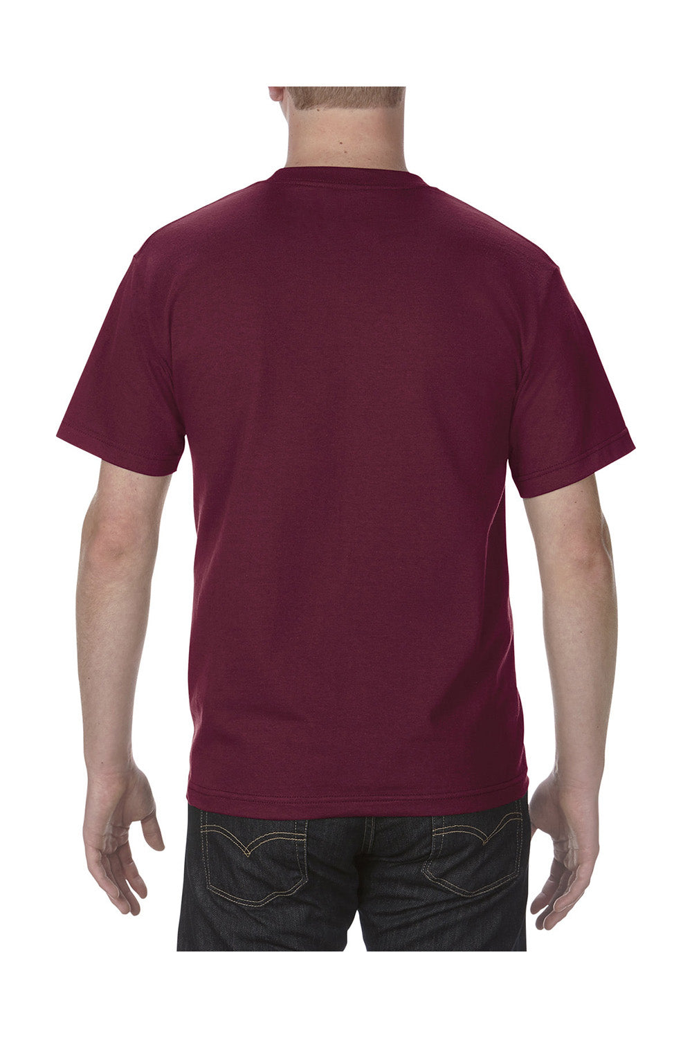 American Apparel 1301/AL1301 Mens Short Sleeve Crewneck T-Shirt Burgundy Model Back