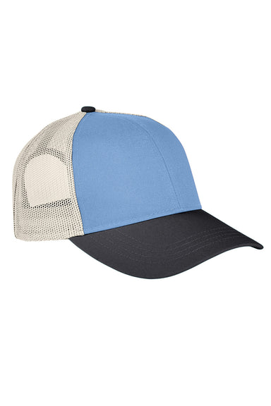 Authentic Pigment AP1919 Mens Tri Color Adjustable Trucker Hat Indigo Blue/Black/Khaki Model Flat Front