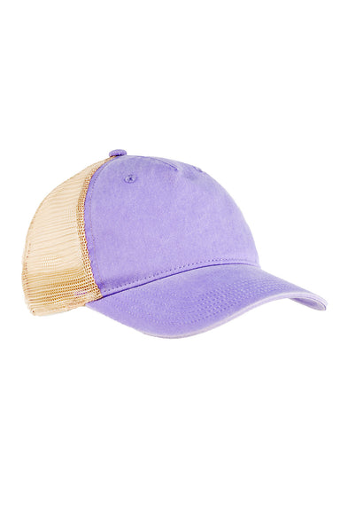Authentic Pigment AP1924 Mens Pigment Dyed Adjustable Trucker Hat Light Purple/Khaki Model Flat Front