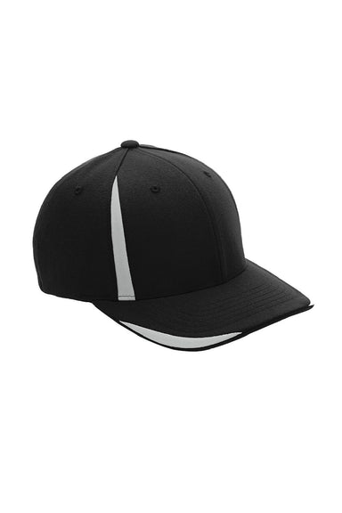 Team 365 Hats ATB102 Mens Moisture Wicking Stretch Fit Hat Black/Silver Grey Flat Front