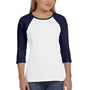 Bella + Canvas Womens 3/4 Sleeve Crewneck T-Shirt - White/Navy Blue