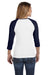 Bella + Canvas B2000/2000 Womens 3/4 Sleeve Crewneck T-Shirt White/Navy Blue Model Back
