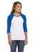 Bella + Canvas B2000/2000 Womens 3/4 Sleeve Crewneck T-Shirt White/True Royal Blue Model Front