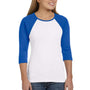 Bella + Canvas Womens 3/4 Sleeve Crewneck T-Shirt - White/True Royal Blue