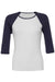 Bella + Canvas B2000/2000 Womens 3/4 Sleeve Crewneck T-Shirt White/Navy Blue Flat Front