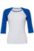 Bella + Canvas B2000/2000 Womens 3/4 Sleeve Crewneck T-Shirt White/True Royal Blue Flat Front